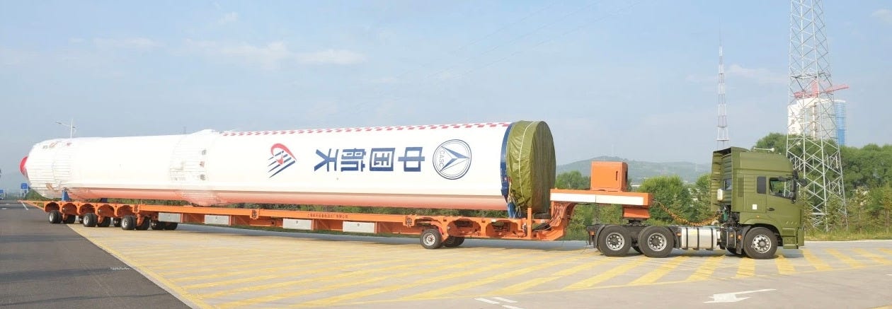 The Long March 6A’s first-stage heading to Launch Complex 9A. The Long March 6A’s first-stage heading to Launch Complex 9A.