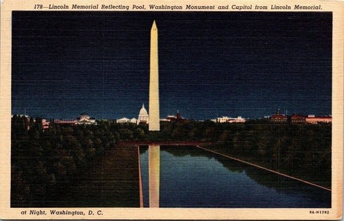 Reflecting Pool Washington Monument Night Washington DC Postcard Linen ...