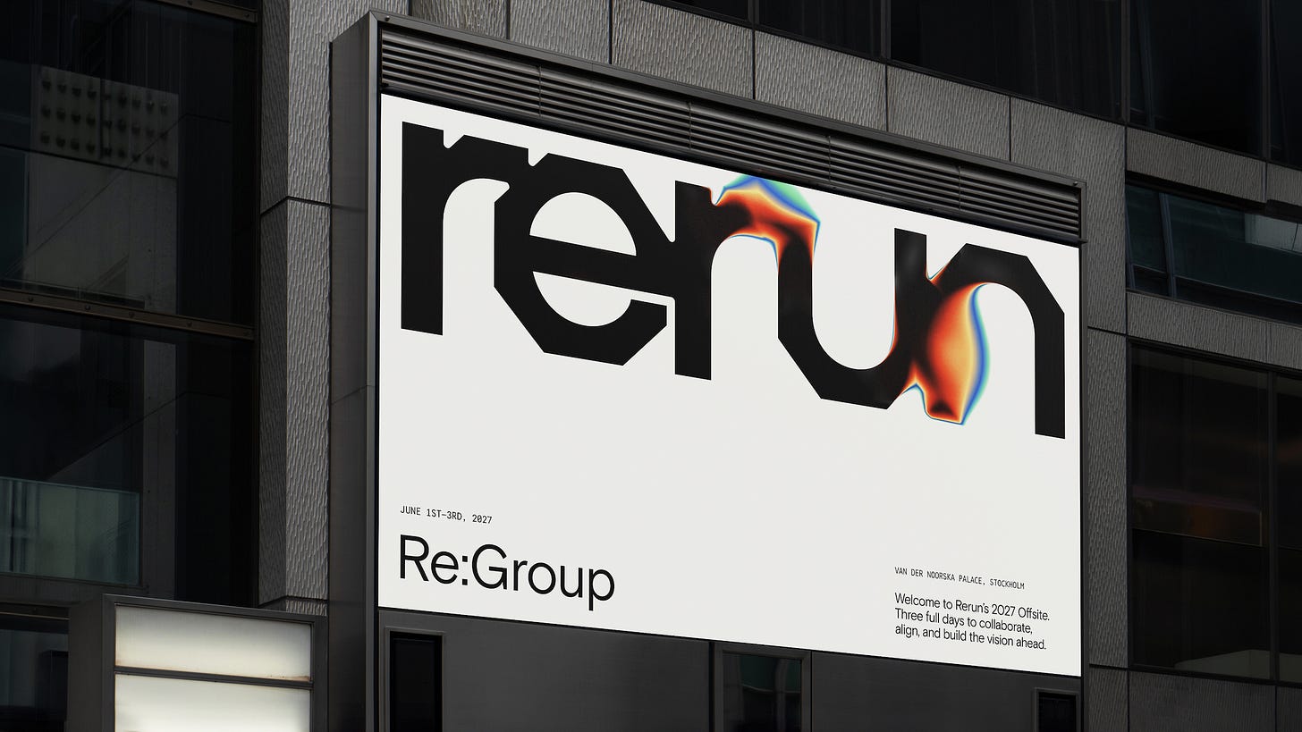 STUDIO GRUHL RERUN brand identity design bpo review logo wordmark billboard