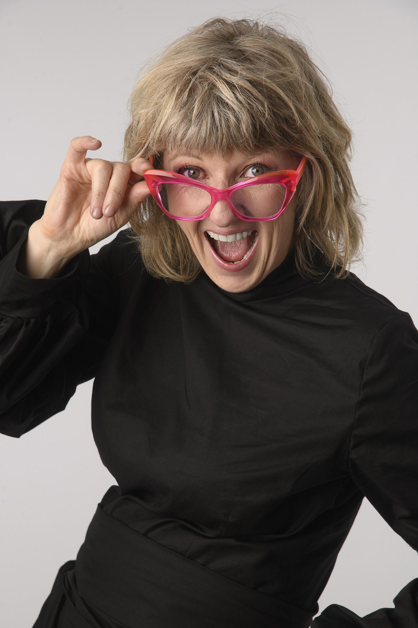 Suzy Starlite wearing Kirk & Kirk eyewear. Styled by Jez Levy. Photo by Sandra Ventura.
