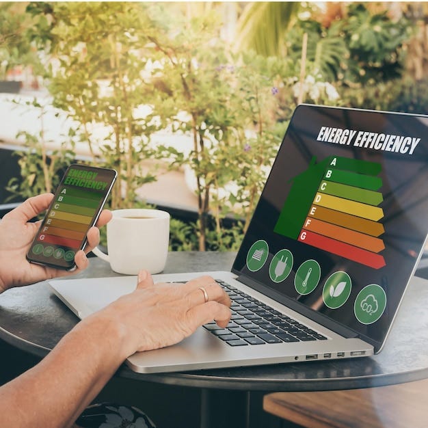 Woman calculating energy buildings efficiency class ecological and bio energetic house concept