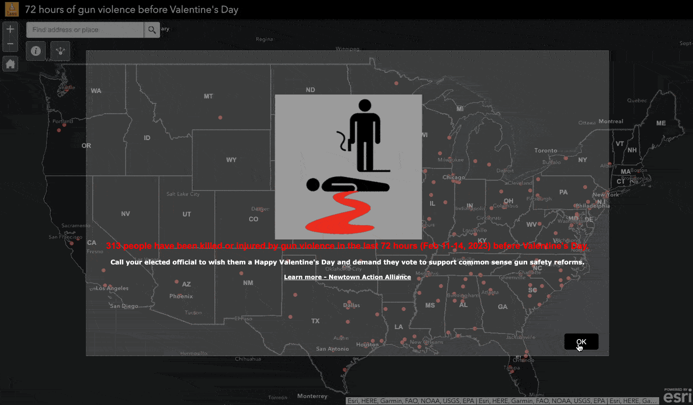 Mapping the GOP love of gun lobby donations. 313 people dead or injured by gun violence in 72 hours before Valentine's Day.