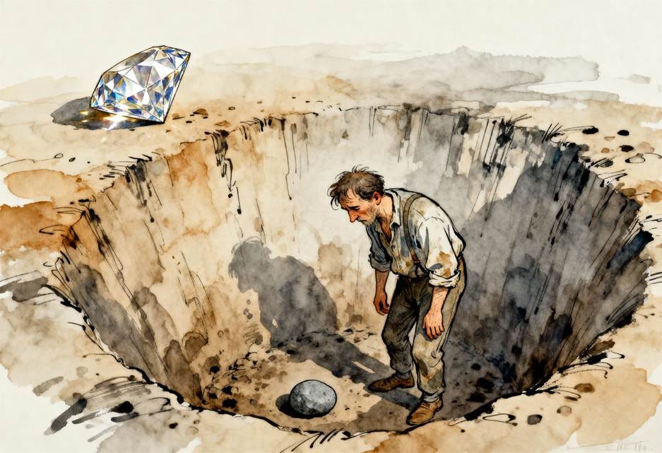 A person looking at a large diamond in a hole

AI-generated content may be incorrect.