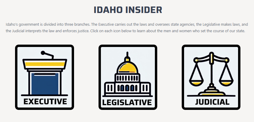 Idaho Politics — Updates to Idaho Insider. Everything you want to know about your lawmakers in a single place. Includes Executive, Legislative, and Judicial Branches! Idaho Politics — Updates to Idaho Insider. Everything you want to know about your lawmakers in a single place. Includes Executive, Legislative, and Judicial Branches!