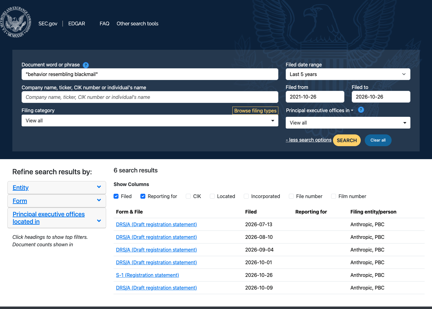EDGAR full-text search: every hit is Anthropic EDGAR full-text search: every hit is Anthropic