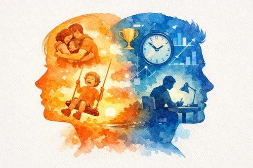 Two overlapping silhouettes with different interior emotional landscapes, symbolizing how the same words contain different meanings in different people