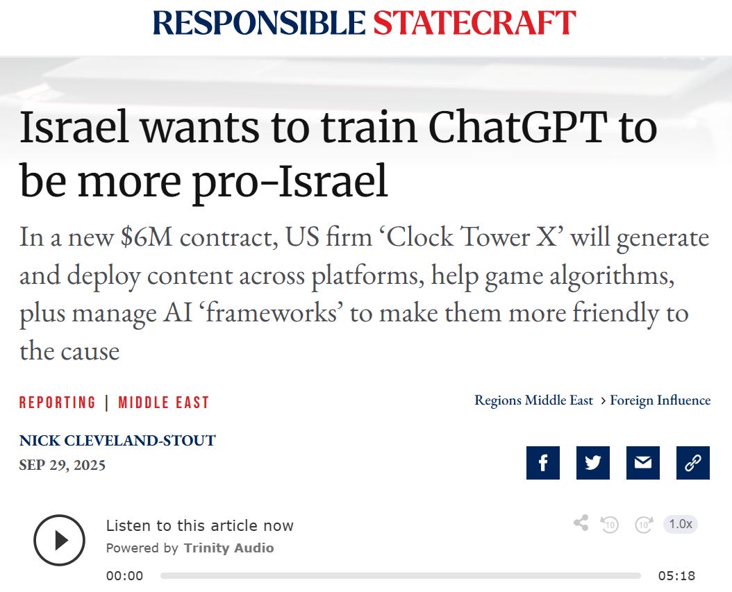 The contract is part of an Israeli effort to control social media narratives in the U.S. and other countries. 