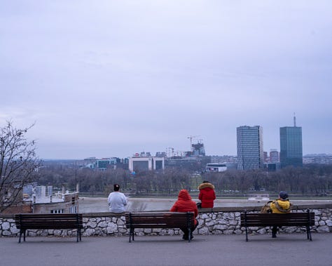 Views of the Danube and Sava Rivers and the city. 