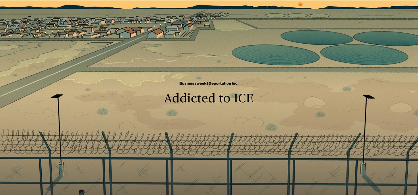Decorative cover image from "Addicted to ICE" (Bloomberg Businessweek): https://www.bloomberg.com/features/2025-addicted-to-ice-immigrant-detention-centers/?embedded-checkout=true Decorative cover image from "Addicted to ICE" (Bloomberg Businessweek): https://www.bloomberg.com/features/2025-addicted-to-ice-immigrant-detention-centers/?embedded-checkout=true
