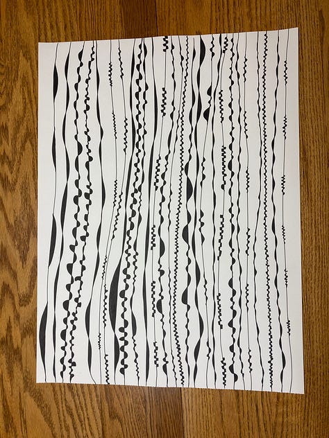 three images of various line shapes in black ink.