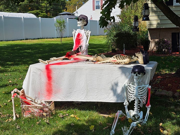 Skeletons in Gettysburg PA for Halloween.