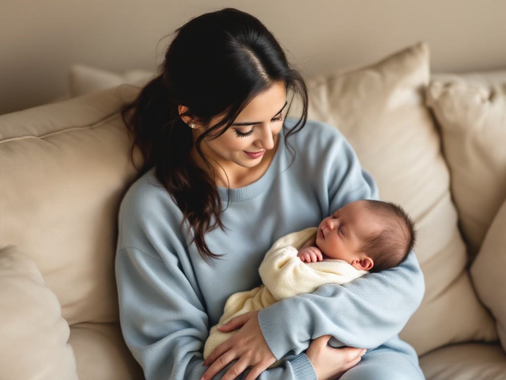 Image of a woman cradling a baby in her arms