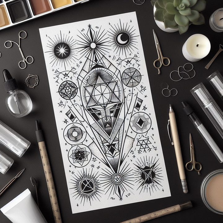 flash paper of geometric spiritual tattoos
