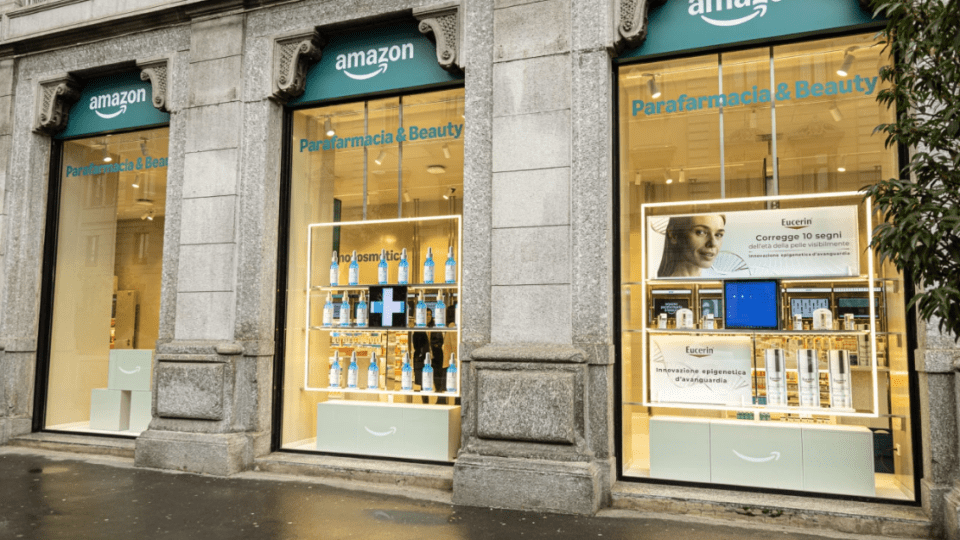 Exterior of new Amazon parapharmacy in Milan.