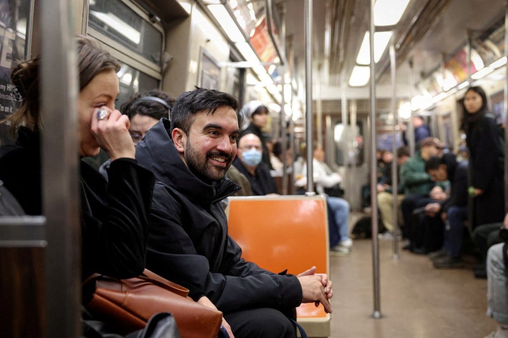 New York City mayoral candidate Zohran Mamdani on a subway.