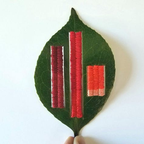 Leaves with various embroidery designs and cutout designs