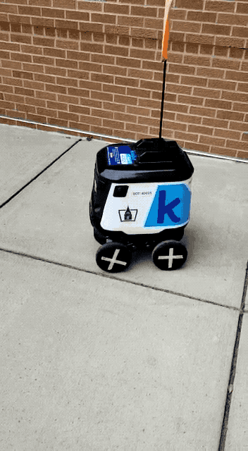 Open in browser for GIFs! From left to right: (a) Disney's skater robot picks herself back up at SXSW (b) robots wander NYC looking for trash (c) Kiwibot falls asleep on the job