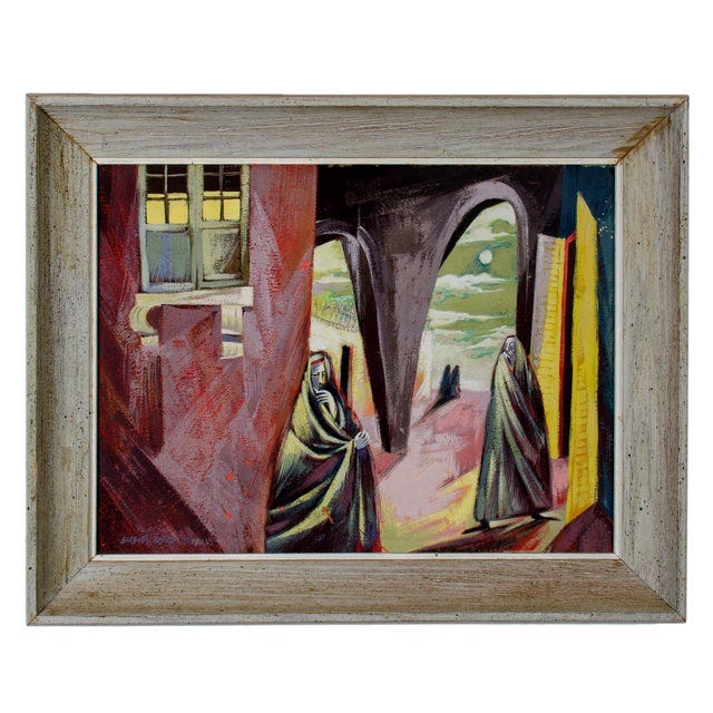 Paint 1920s Surrealist Oil on Board, by Barbara Warren Weismann For Sale - Image 7 of 7