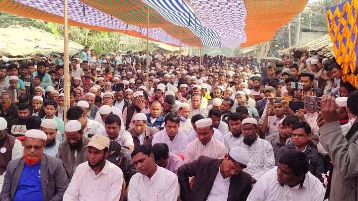 Images of Dil Mohammed, Myanmar military informant and smuggler, at various meetings in the Rohingya camps of Bangladesh. 2025