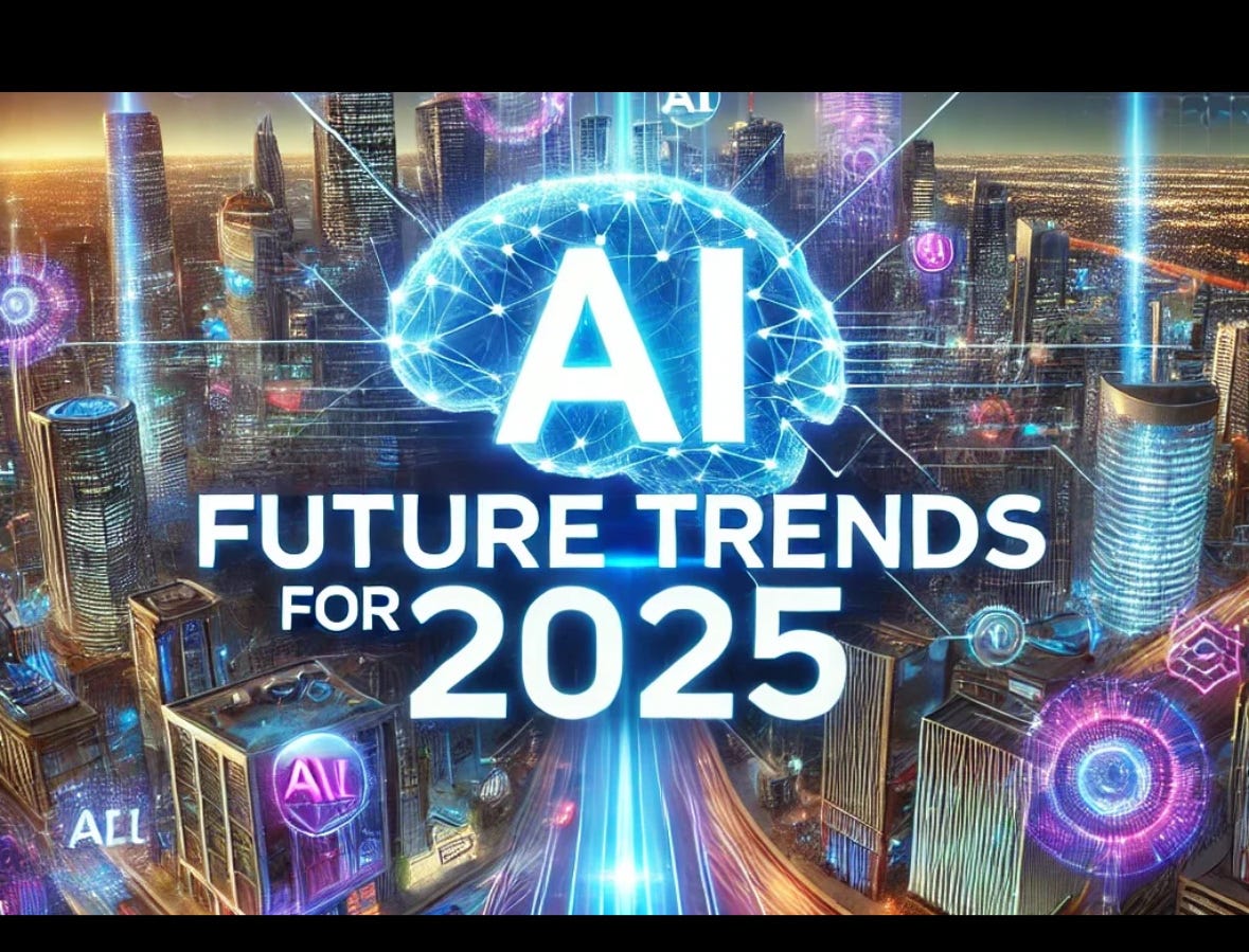 AI Future Trends 2025 - cityscape with neural network overlay