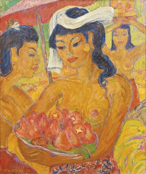 Artwork by Theo Meier, Balinese Girls with Offerings, Made of oil on canvas