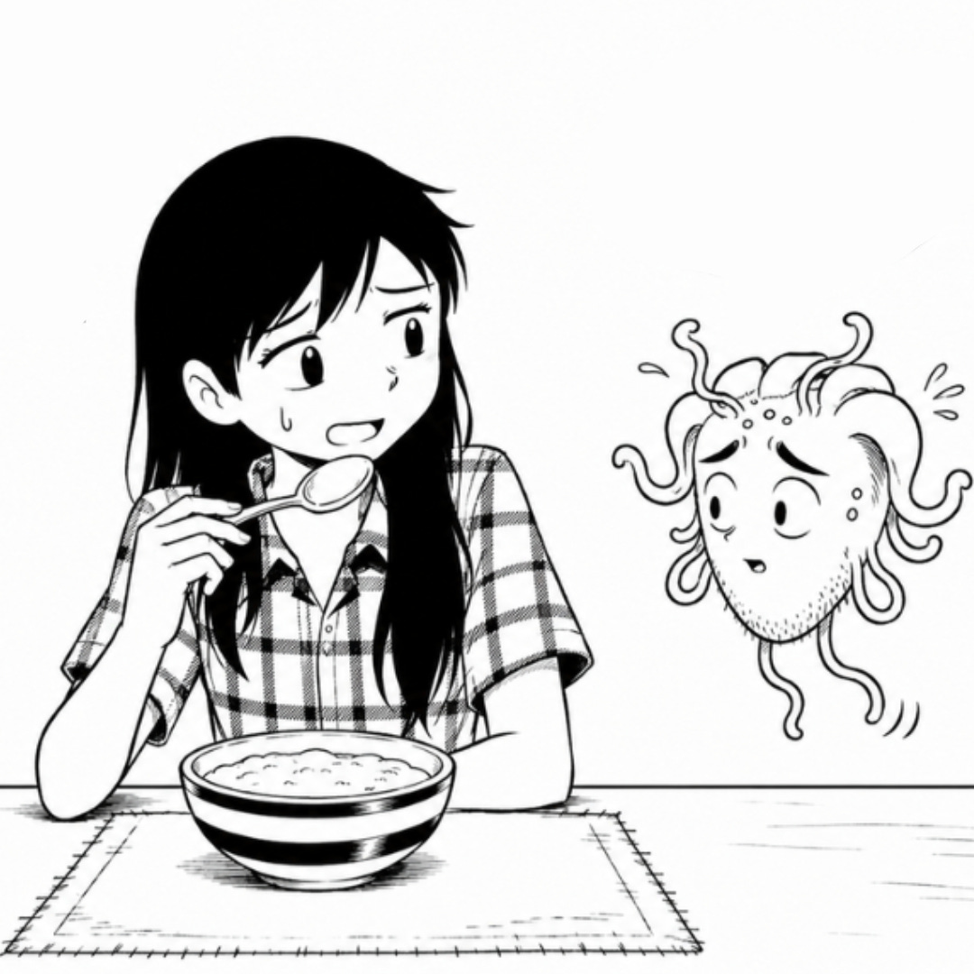 Zara and Omie talk over a bowl of dahi.