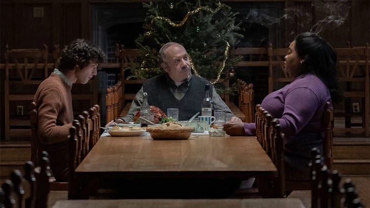 Dominic Sessa, Paul Giamatti, and Da'Vine Joy Randolph in "The Holdovers"