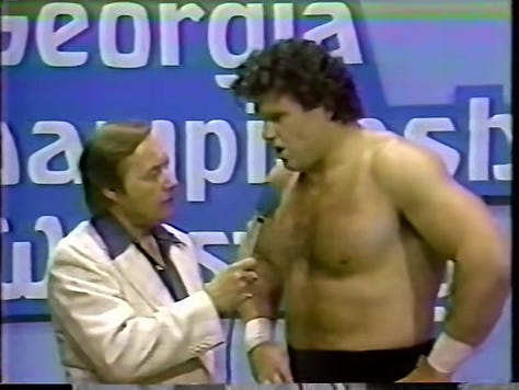 Iron Mike Sharpe, Harley Race, Austin Idol, Stan Stasiak, Tony Atlas is put out, Gordon Solie interviews witnesses