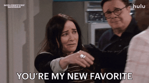 Pamela Adlon hugging Nathan Lee Graham on Mid-Centure Modern saying you're my new favorite