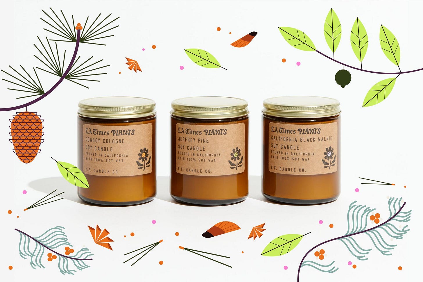 Jeffrey pine, California sagebrush, and California black walnut drift around candles.