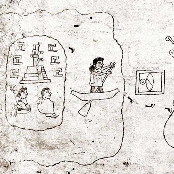 The Mexica depart from Aztlán. From the 16th Century Codex Boturini. (Public Domain)