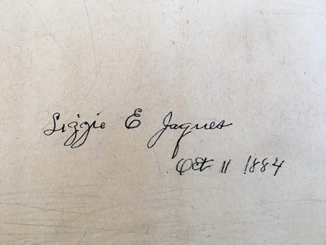 Three photos related to a 1880s-era scrapbook passed down as a family heirloom.