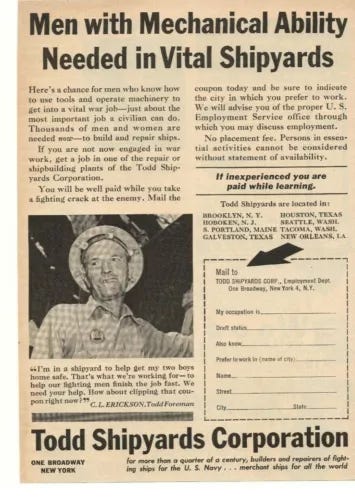 1943 Todd Shipyards Corporation Advertisement New York, NY - Picture 1 of 1