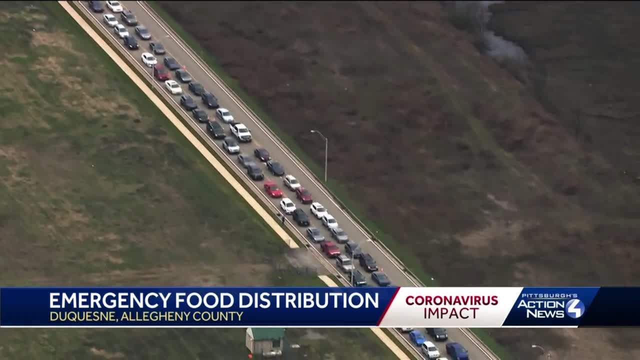 Long lines for emergency food distribution in Allegheny County Long lines for emergency food distribution in Allegheny County