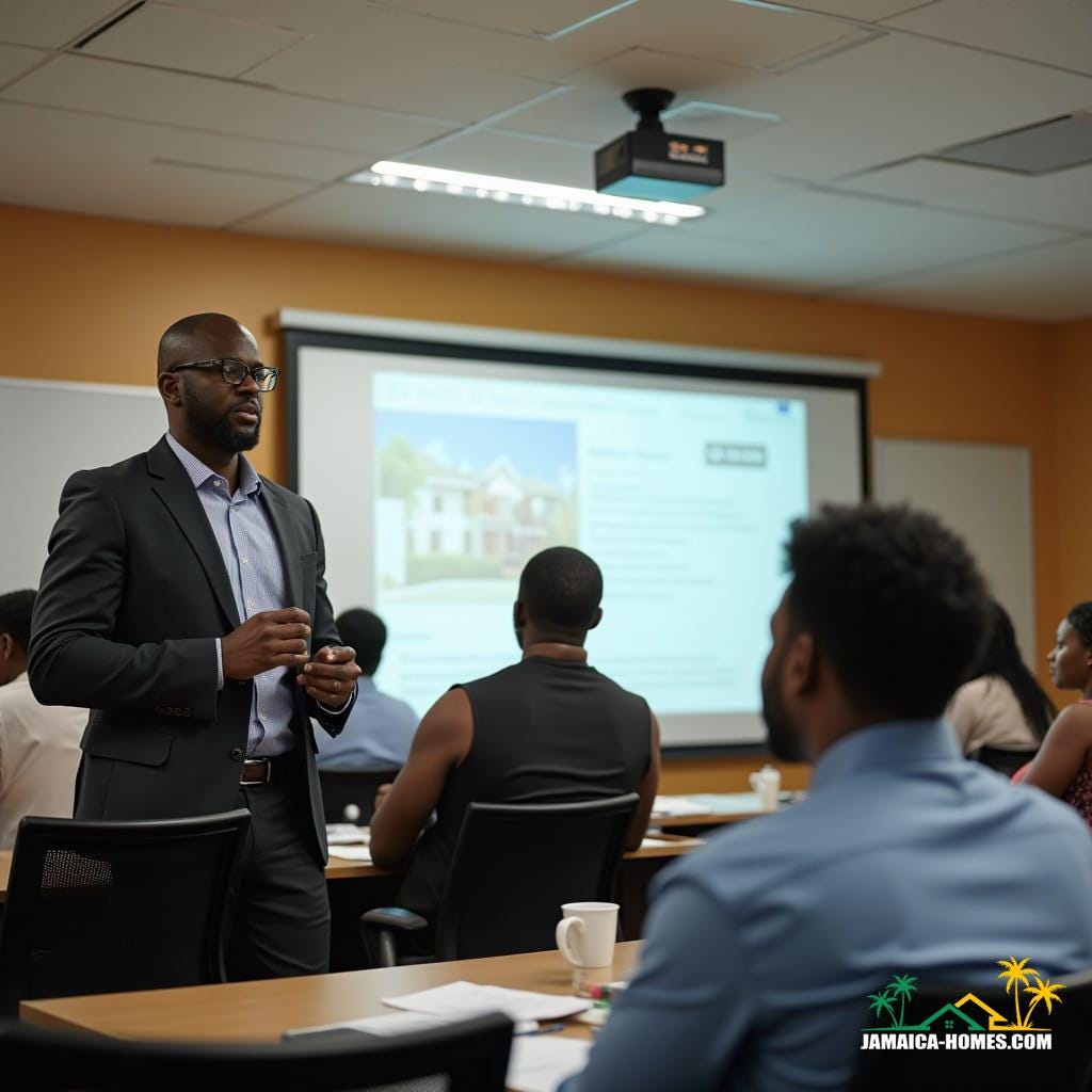 professional black real estate agent  giving lecture in jamaica caribbean