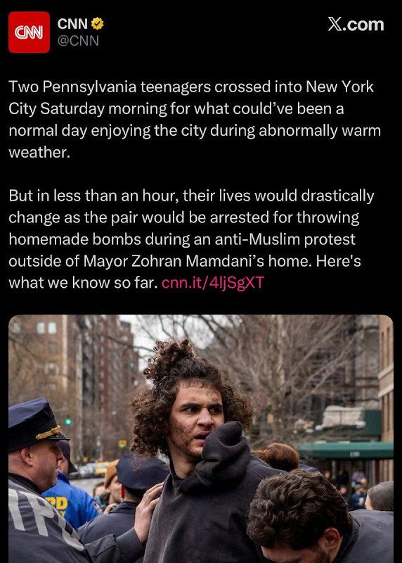 Deleted CNN post describing the Gracie Mansion bombers as two Pennsylvania teenagers