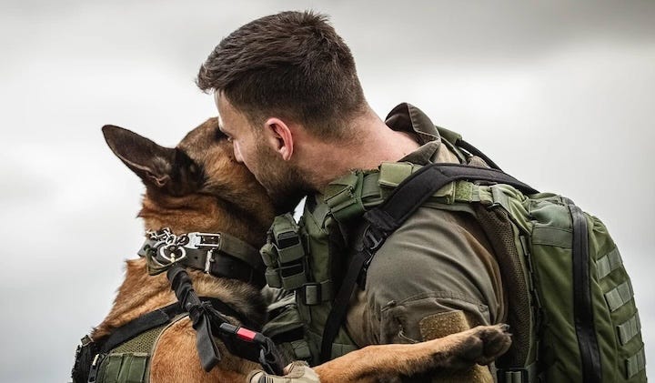 IDF soldier and his trained war-dog.
