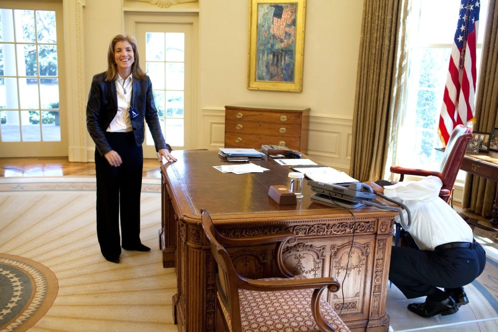 Caroline Kennedy Schlossberg Visits President Obama In The Oval Office On  March 3 2009 Prompting His Examination Of The Resolute Desk For The Panel  ...