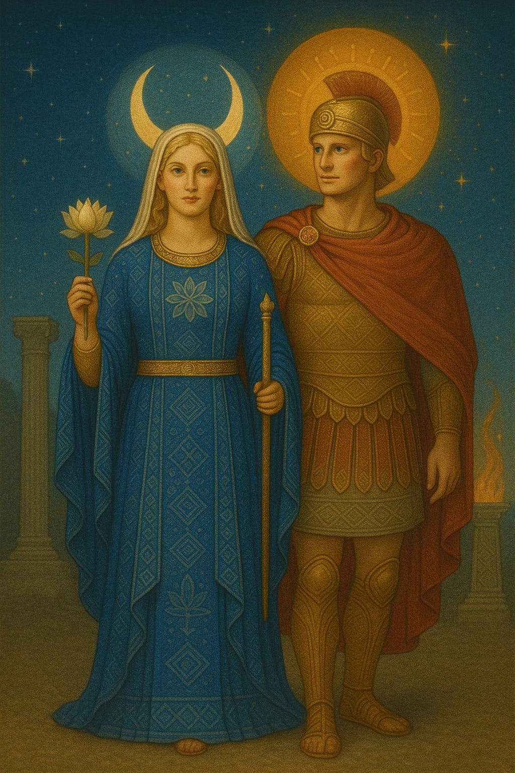 Moon Goddess and Sun God Stand Together Η Θεά της Σελήνης και ο Θεός Ήλιος στέκονται μαζί