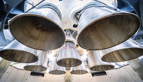 The Zhuque-3 first-stage booster test article ahead of the static fire test.