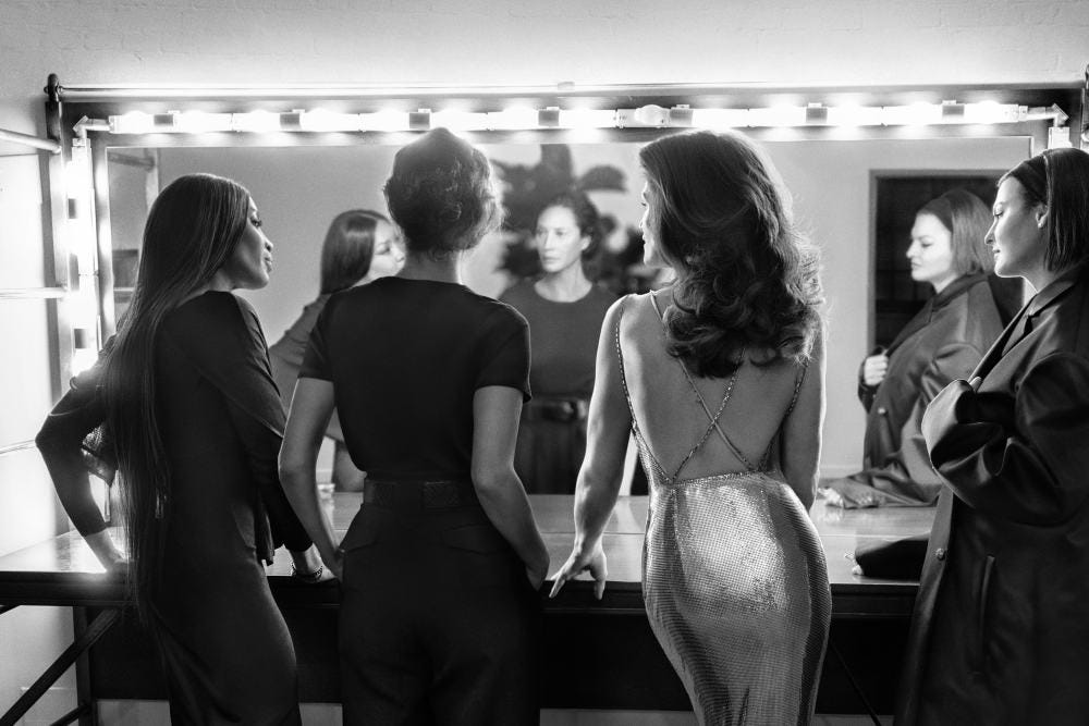 Naomi Campbell, Christy Turlington, Cindy Crawford and Linda Evangelista in "The Super Models," premiering September 20, 2023 on Apple TV+.