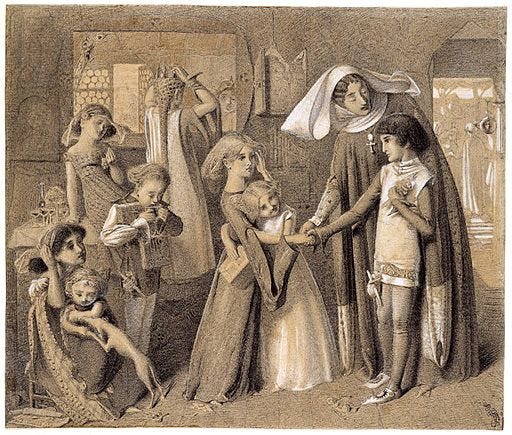 19th century drawing of medieval children, including a young Dante and Beatrice 19th century drawing of medieval children, including a young Dante and Beatrice