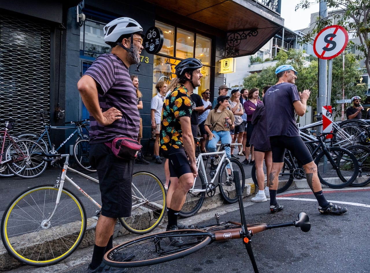 Cyclist on the streets during an alleycat race in Cape Town South Africa
