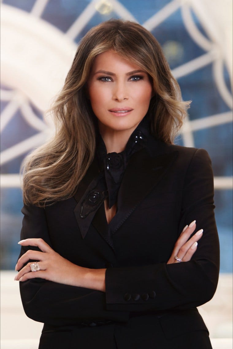 Melania Trump's official White House portrait, released April 3, 2017. Melania Trump's official White House portrait, released April 3, 2017.