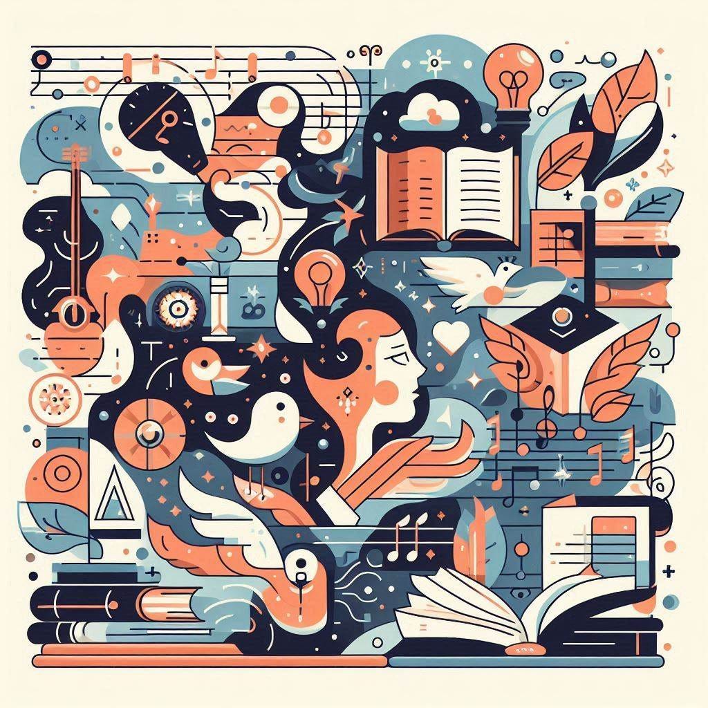 Simplified abstract flat design illustrations for Literature Appreciation course