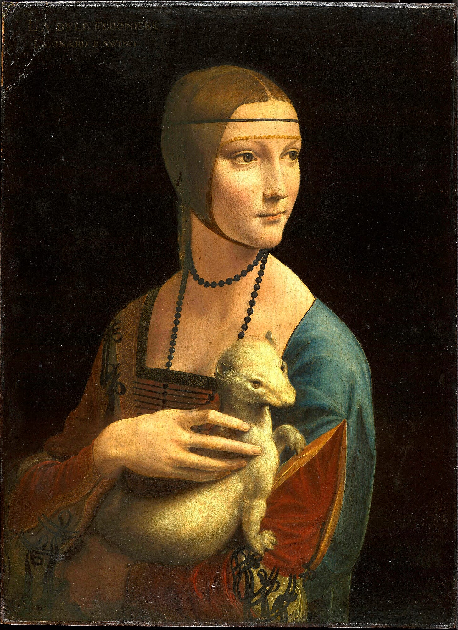 Leonardo da Vinci's Lady with an Ermine, portrait of Cecilia Gallerani, painted on a walnut panel