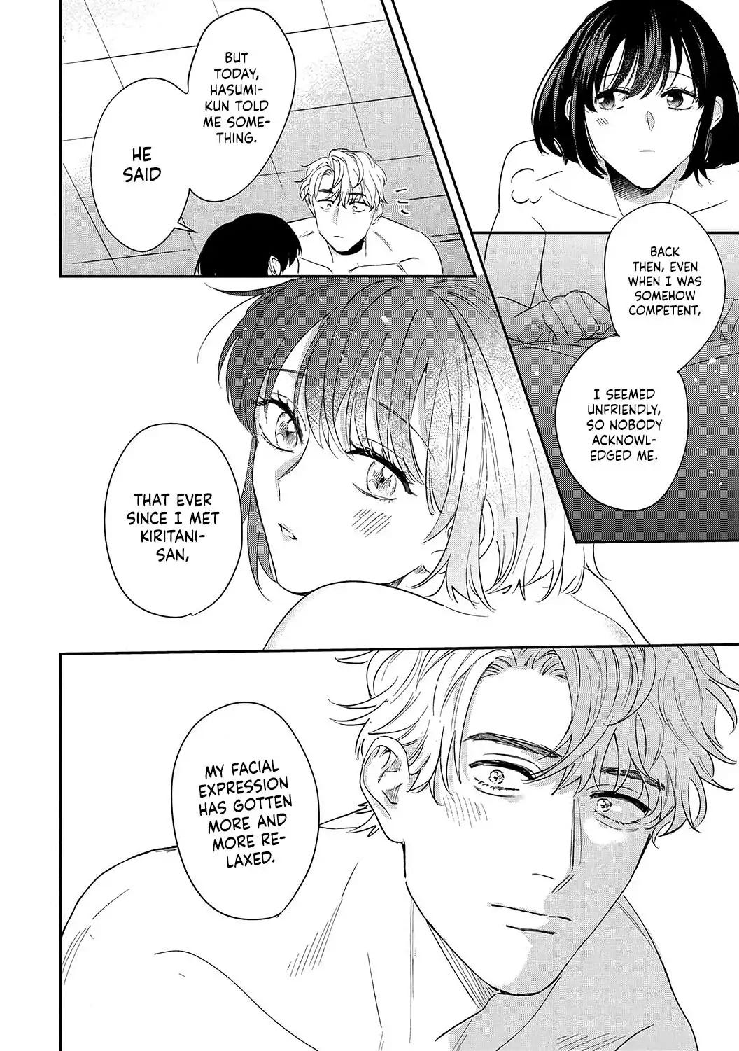 Panels from Tadano Renai Nanka de Kikkonai ~ Kojirase Joushi to Fechina Buka ~ where Yuino tells Kiritani that Hasumi told her that her expressions got more lively after she started working under Kiritani