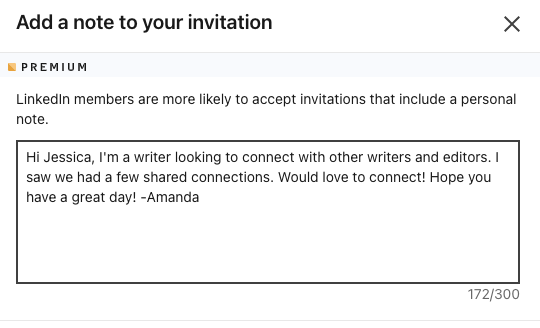 LinkedIn connection request note