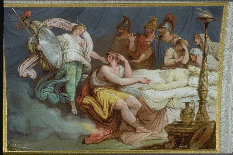 File:Achilles mourning Patroclus as Thetis brings him the new weapons forged by Hephaistos.jpg File:Achilles mourning Patroclus as Thetis brings him the new weapons forged by Hephaistos.jpg