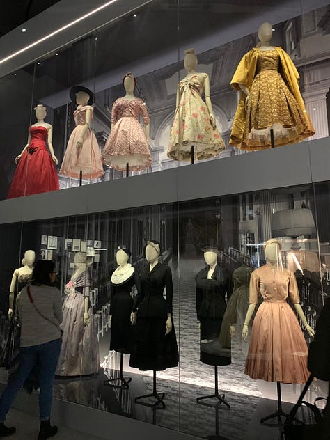 A gallery showing Dior dresses through the decades, taken at the V&A Museum for the Dior - Designer of Dreams Exhibition back in 2019.